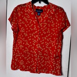 Evan Picone Bright Orange/Tan Polka Dot Women's Top